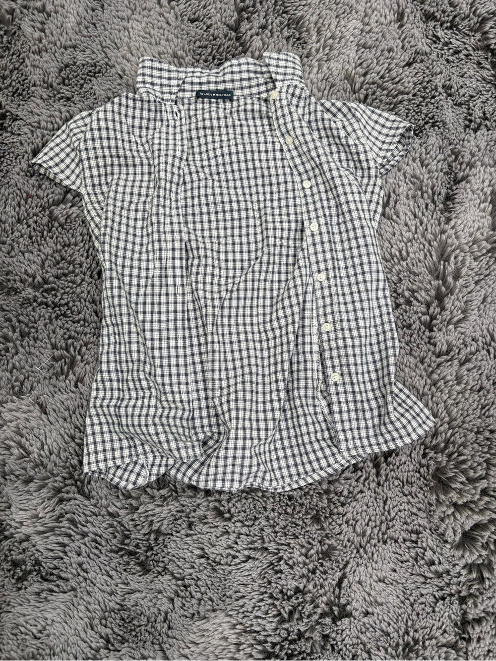 Brandy Melville Black & White Check Button-Up Short Sleeve Top